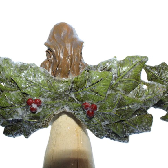 Pair Of Resin Holly Winged Christmas Angel Statues 12" Tall - Picture 10 of 16